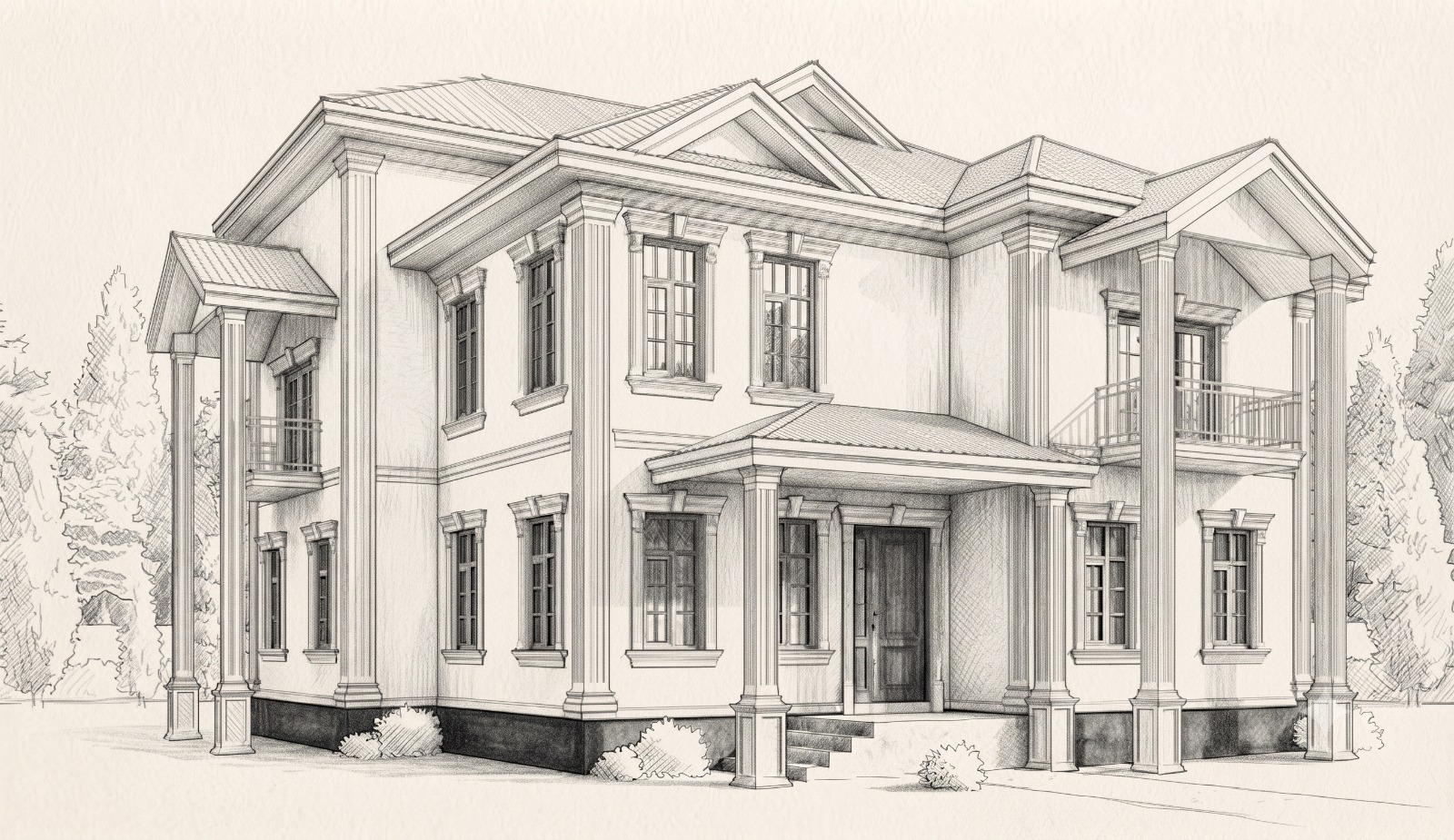 Hand-drawn elevation study of a residence by Muse Design & Construction