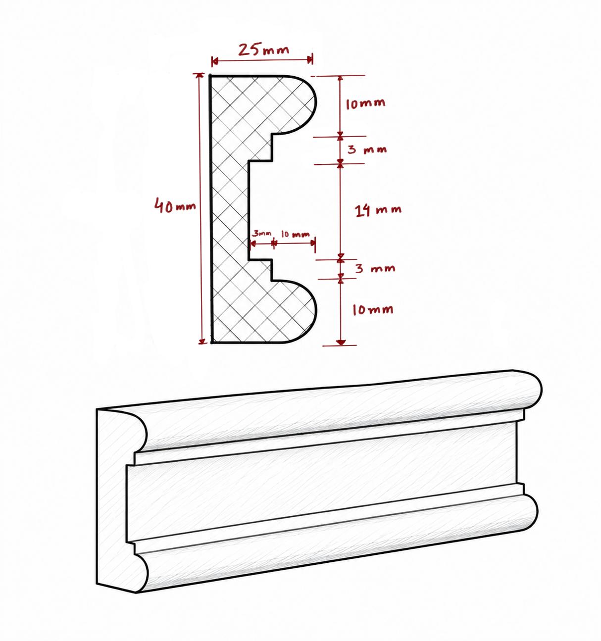 Panelled Joinery Study — dimensioned moulding profile drawing