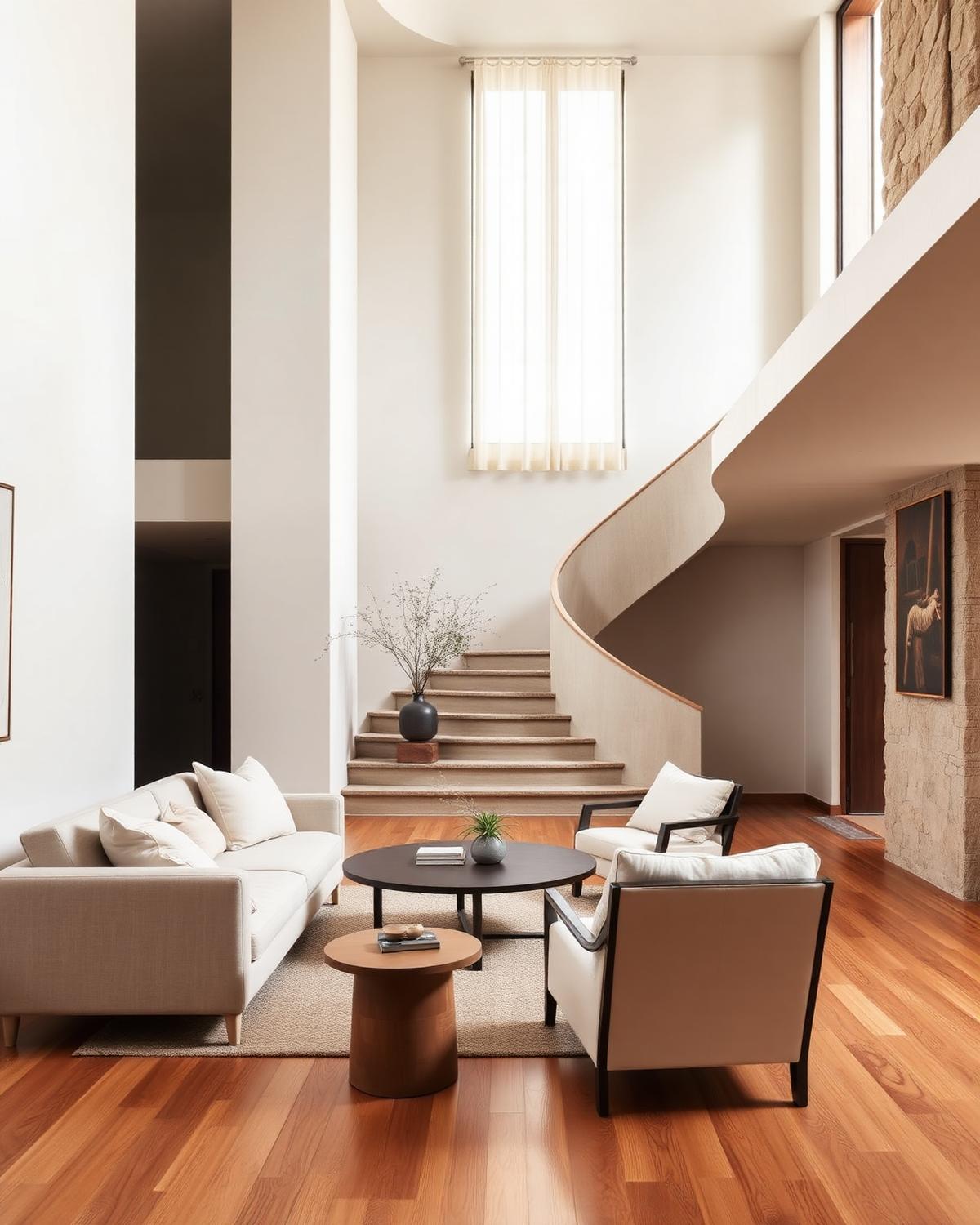 Courtyard Residence — double-height living space and stair